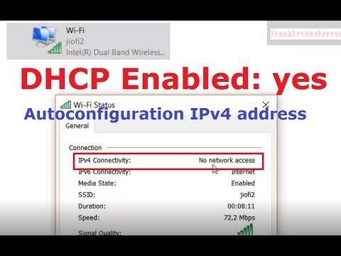 Wi-Fi status IPv4 Connectivity No network access. DHCP Enabled but Autoconfiguration IPv4 address