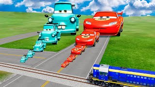 Big \& Small: Mater vs Lightning Mcqueen vs Train | BeamNG.Drive