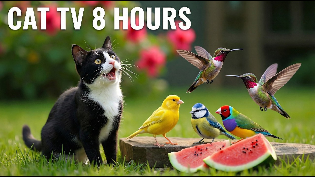 Cat TV for Cats to Watch 🐦 Birds Eating Seeds in 4K | 8 Hours Entertainment for Indoor Cats
