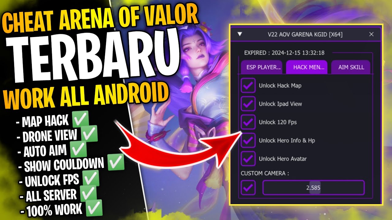 MAP HACK AOV TERBARU 2025 – CHEAT APK MOD MENU ARENA OF VALOR HACK UNLOCK ALL SKIN