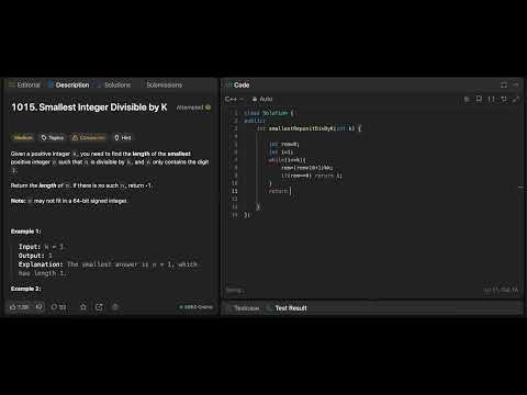 LeetCode 1015. Smallest Integer Divisible by K