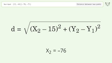 Find the distance between two points p1 (15,-61) and p2 (-76,-71): Step-by-Step Video Solution