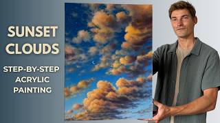 Sunset Clouds + Moon STEP by STEP Acrylic Painting Tutorial