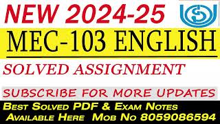 MEC-103 ENGLISH IGNOU SOLVED ASSIGNMENT 2024-25 || MEC IGNOU ASSIGNMENT #ignouassignment #IGNOU