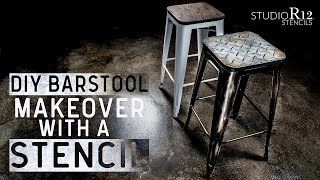 DIY Bar Stool Makeover with Diamond Plate Stencil by StudioR12 | Paint on Furniture | Mancave Decor