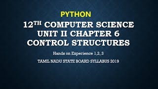 CHAPTER 6 | 12th CS HANDS ON EXPERIENCE PROGRAMS 1,2,3|| TN STATE BOARD SYLLABUS