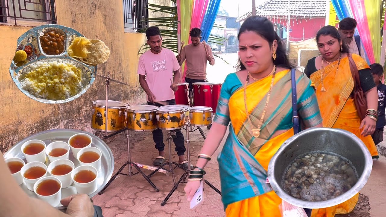 गावात कालवा विकाय आलेली मावशी । गावतल्या पोरांसोबत बॅंजो वाजवाय गेलो । कोकणातील हळदीची मजा 