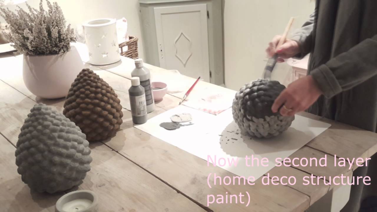 💕DIY: Action paint | painting a pine cone concrete cement look autumn