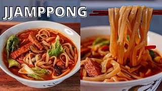 VEGAN JJAMPPONG | Korean Chinese Spicy Noodle Soup | 채식짬뽕