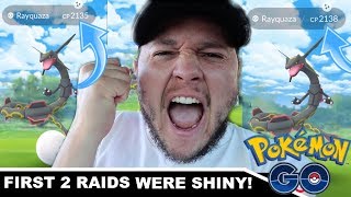 CRAZY SHINY RAYQUAZA ODDS !!!! BACK TO BACK MY FIRST 2 RAIDS! POKEMON GO