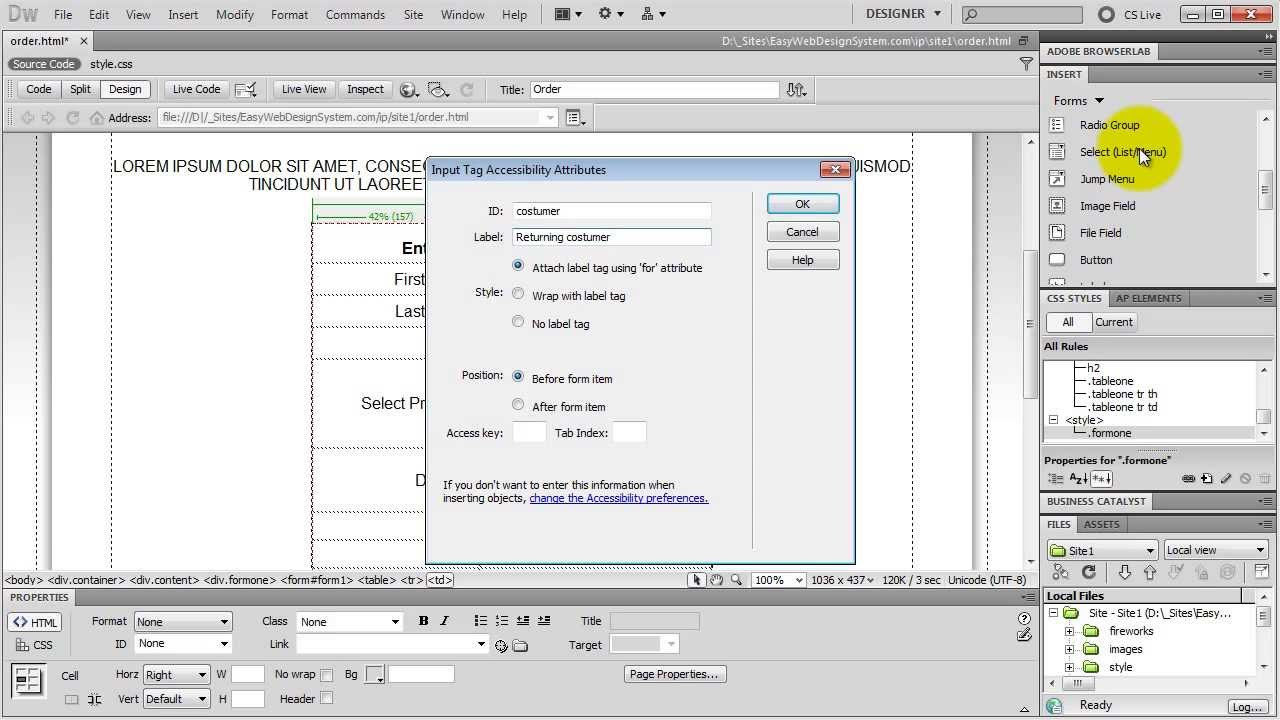 New Build a Web Form in Dreamweaver