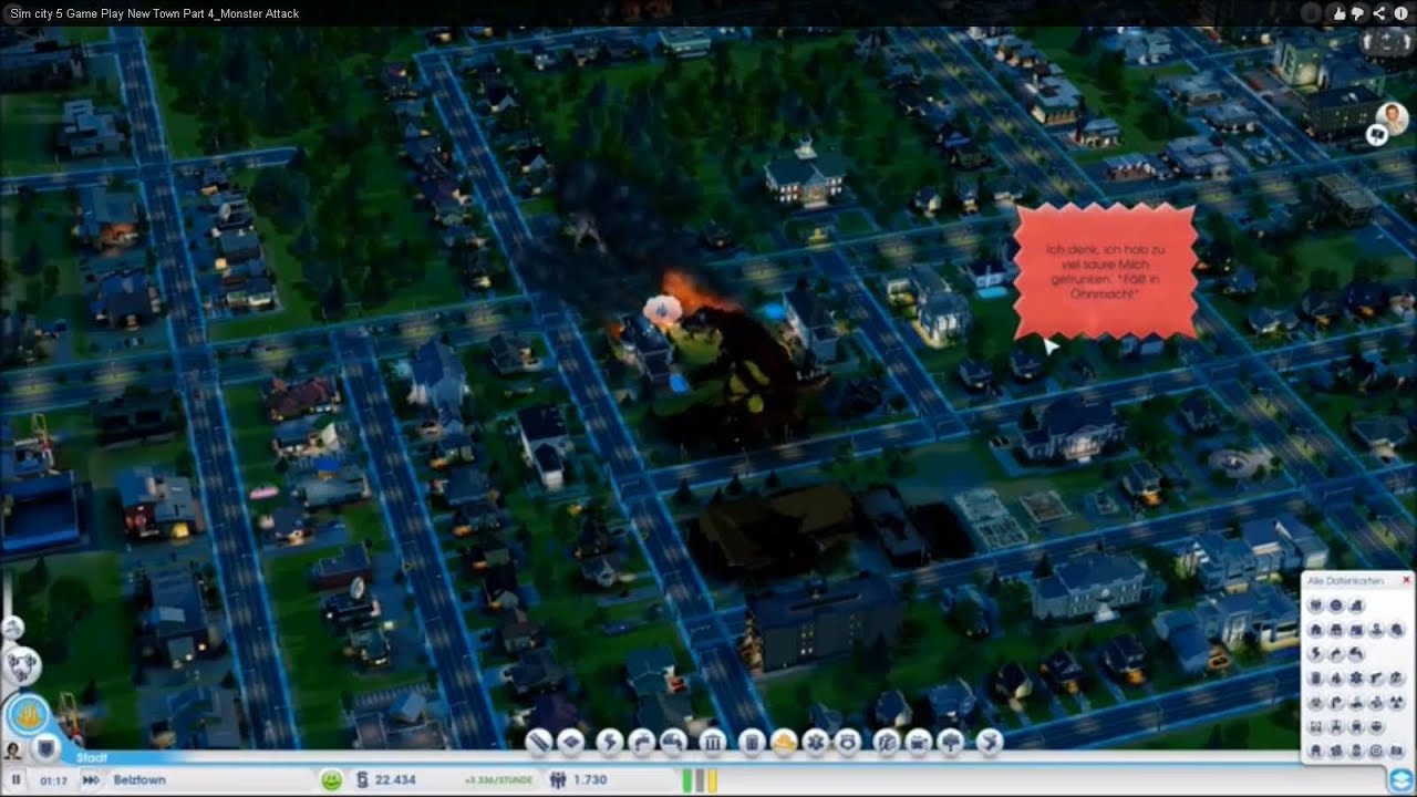 Sim city 5 Game Play New Town Part 4_Monster Attack - YouTube