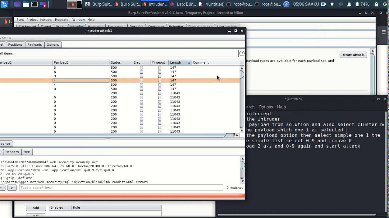 Blind SQL injection with conditional errors[check down for payload ...