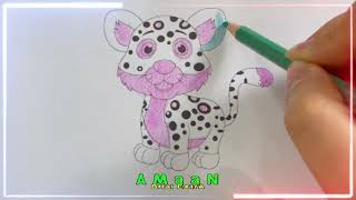 Instructions for coloring a picture of a pink spotted cat