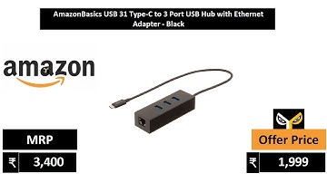 AmazonBasics USB 31 Type C to 3 Port USB Hub with Ethernet Adapter   Black