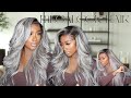 Voluminous Silver Highlighted Wig with Dark Roots for BROWN SKIN |MegalookHair