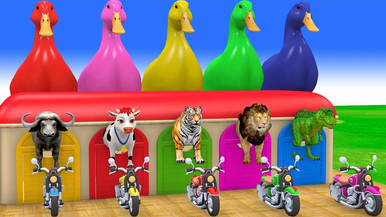 Long Slide Game with Cow Elephant Gorilla Hippopotamus Tiger 3d Animal Game Funny 3d Animals