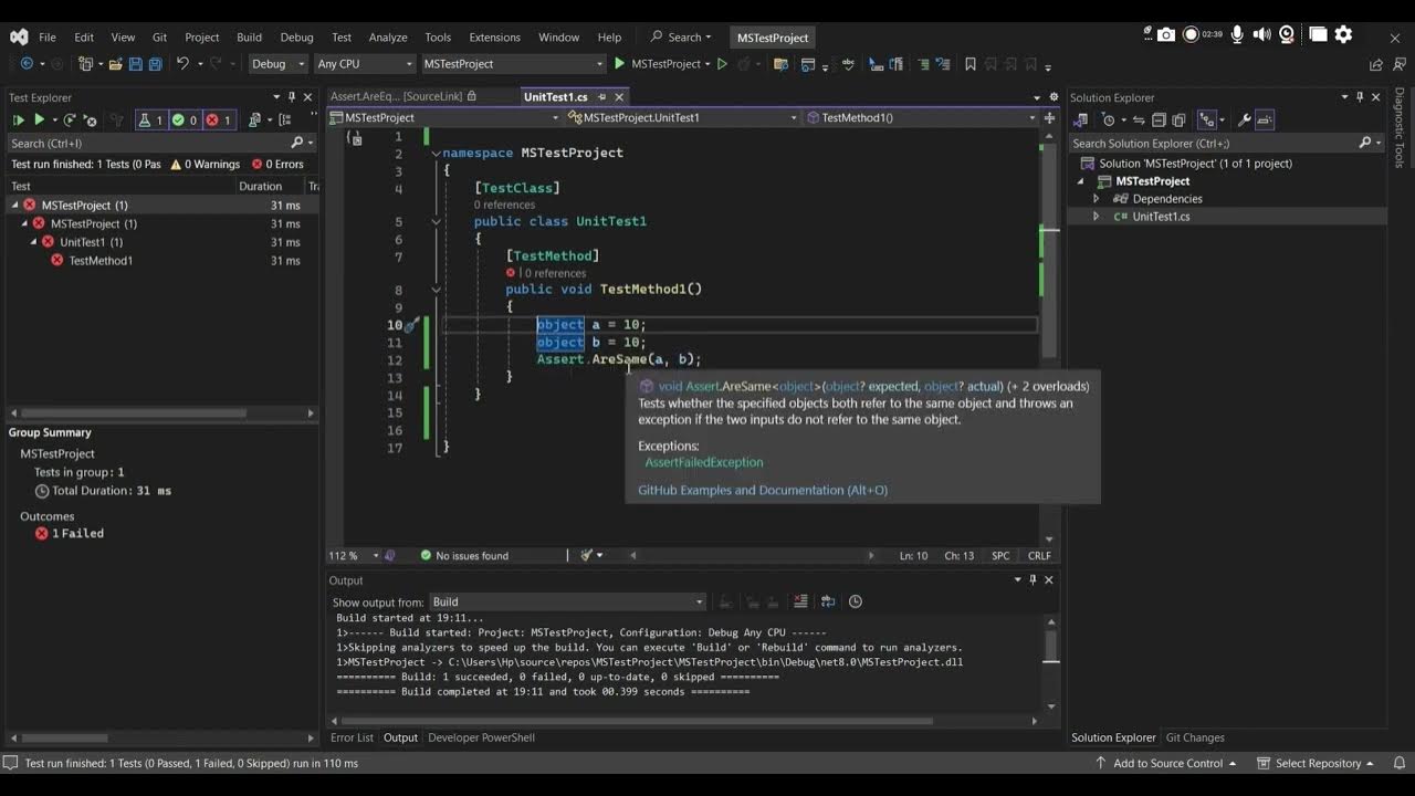Difference between Assert AreEqual and Assert AreSame - YouTube