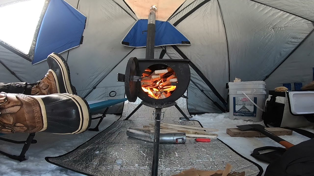 Winter Camping In An Ice Hut With Wood Stove 