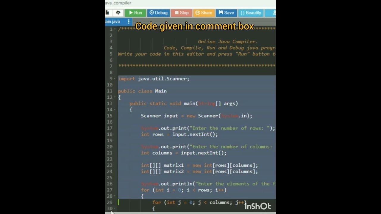 Addition of matrix in java programming language java coding program