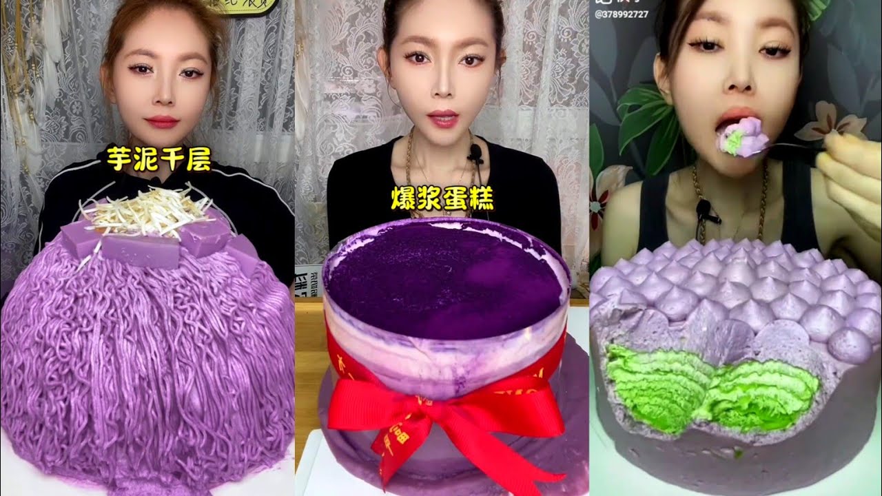 ASMR Sounds - Chocolate Lava Cream Eating💜🍰Soft Cream Delight🍧라바 케이크 #asmr #foodporn #delicious 