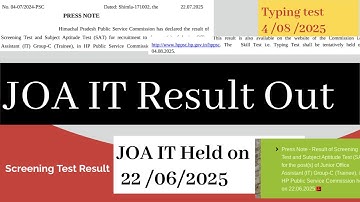 JOA IT Result OUT || HPPSC || 2025 || Paper held on 22/06/2025 || Screening Test Result