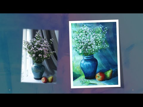 Video VẼ TRANH TĨNH VẬT Lọ hoa và quả | Step by step Still... - youtube