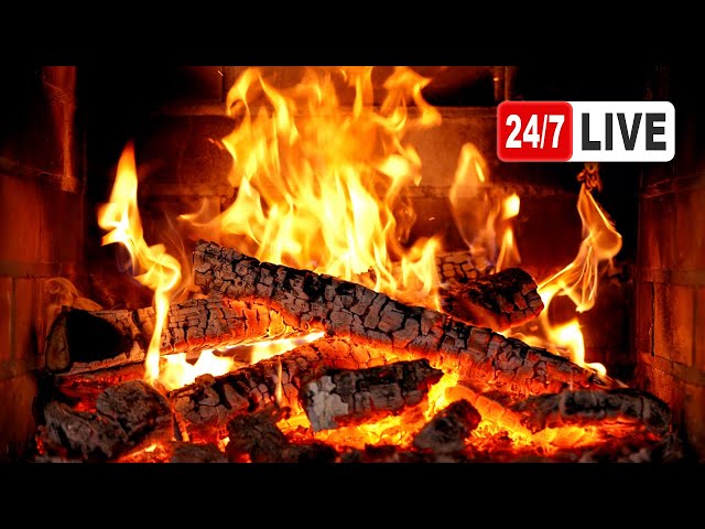 🔥 Cozy Fireplace 4K (LIVE 24/7). Fireplace with Crackling Fire Sounds. Christmas Fireplace 2024 class=