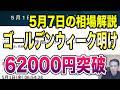5月7日（木）ゴールデンウィーク明け日経平均過去最高値を大幅更新へ！62000円突破！