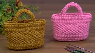 Knitting mini bag #woolen craft #easy and simple #crochet handbag #örgü model #sewing bags #tunusişi