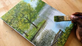 How to paint forest with awesome wetlands/ Acrylic painting tutorial for beginners step by step🎨🖌️