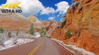 Zion National Park Winter Wonderland | 4K Scenic Driving on Route 9