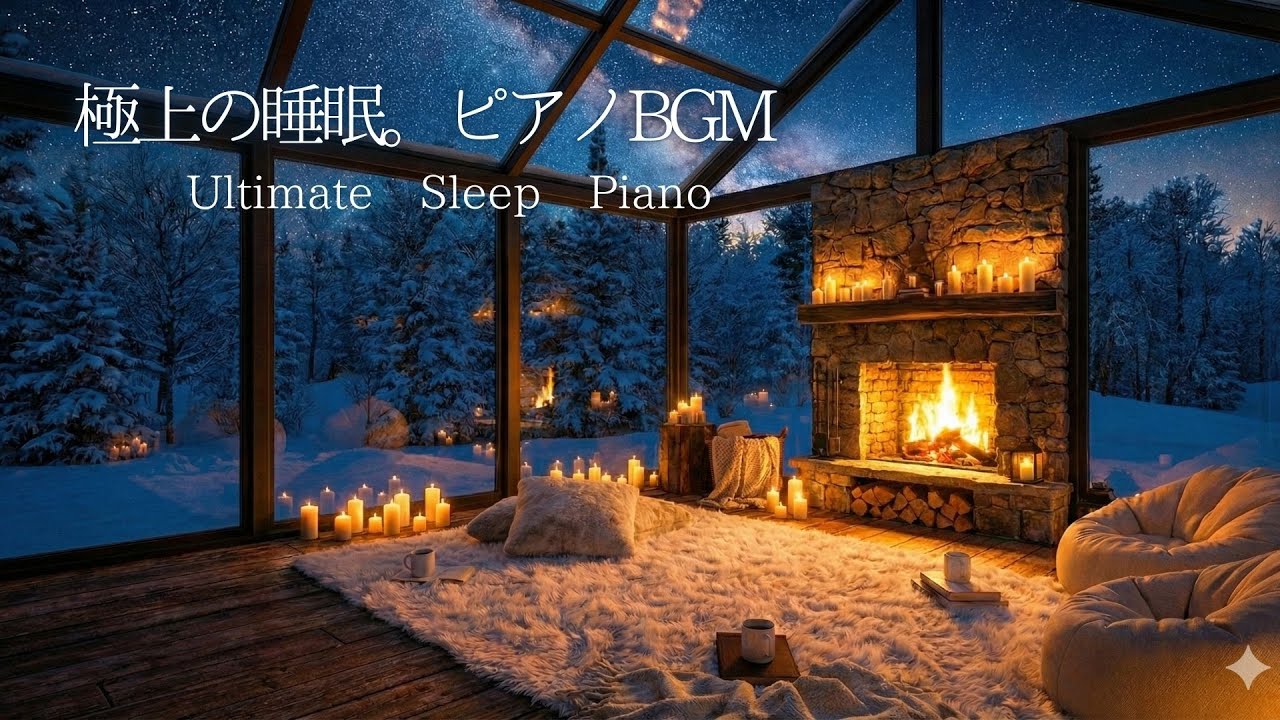 【528Hz】極上の睡眠へ。星空の温もりと暖炉の音に包まれる静かなピアノBGM｜Deep Sleep Piano Music & Cozy Fireplace