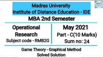 Madras University IDE | MBA 2nd Sem | RMB2G | MAY 2021- Part C - Sum no.24 | Operational Research