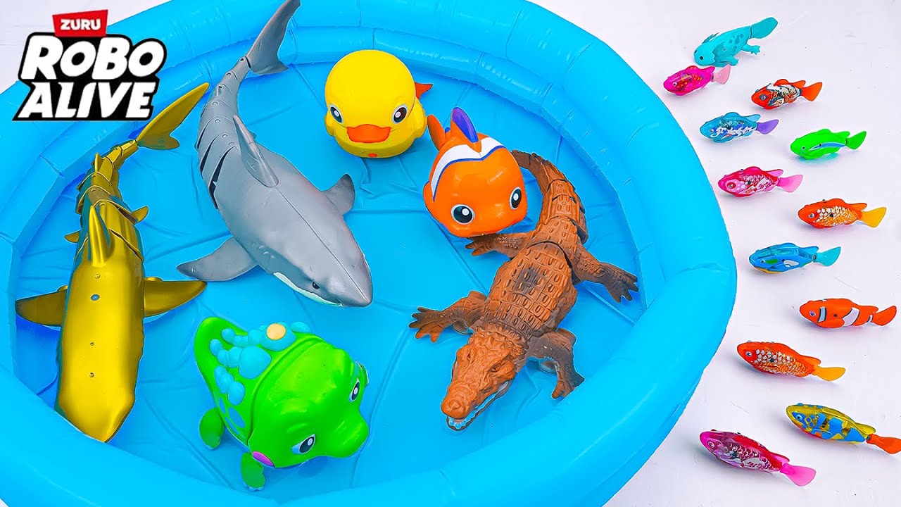 🦈toy asmr🦈 ZURU Robo Alive White Shark, Gloden Shark, Alligator, Fish ASMR 🐊 Satisfying Unboxing