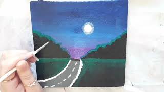 Easy night road with acrylic painting tutorial