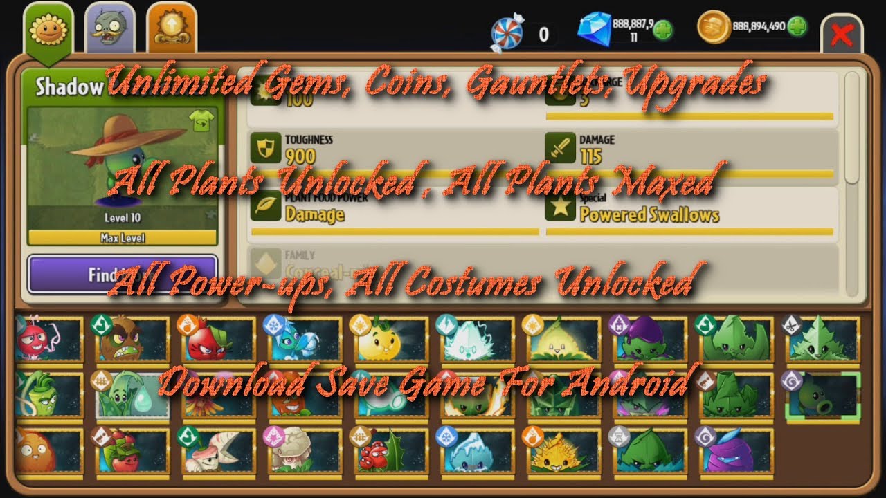 Plants vs. Zombies 2 Unlimited Gems, Unlimited Coins, All Plants Unlocked  v6.5.1