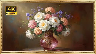 Soft Pink & White Peony Bouquet | Gold Framed 4K Art Screensaver | Romantic Floral TV Wallpaper screenshot 1