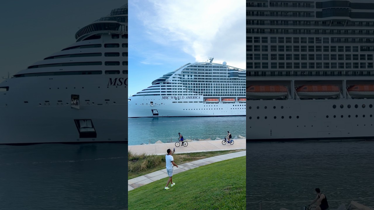 MSC World America blowing the horns when passing by Miami Beach 🛳️✨🏝️ #mscworldamerica #msccruises