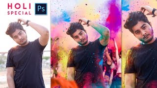 2020 | Holi Special Realistic Photo Editing in Photoshop | Festival of Colors | Smoke Bomb screenshot 2