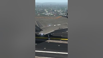 Landing on a very extravagant aircraft carrier runway, simulation
