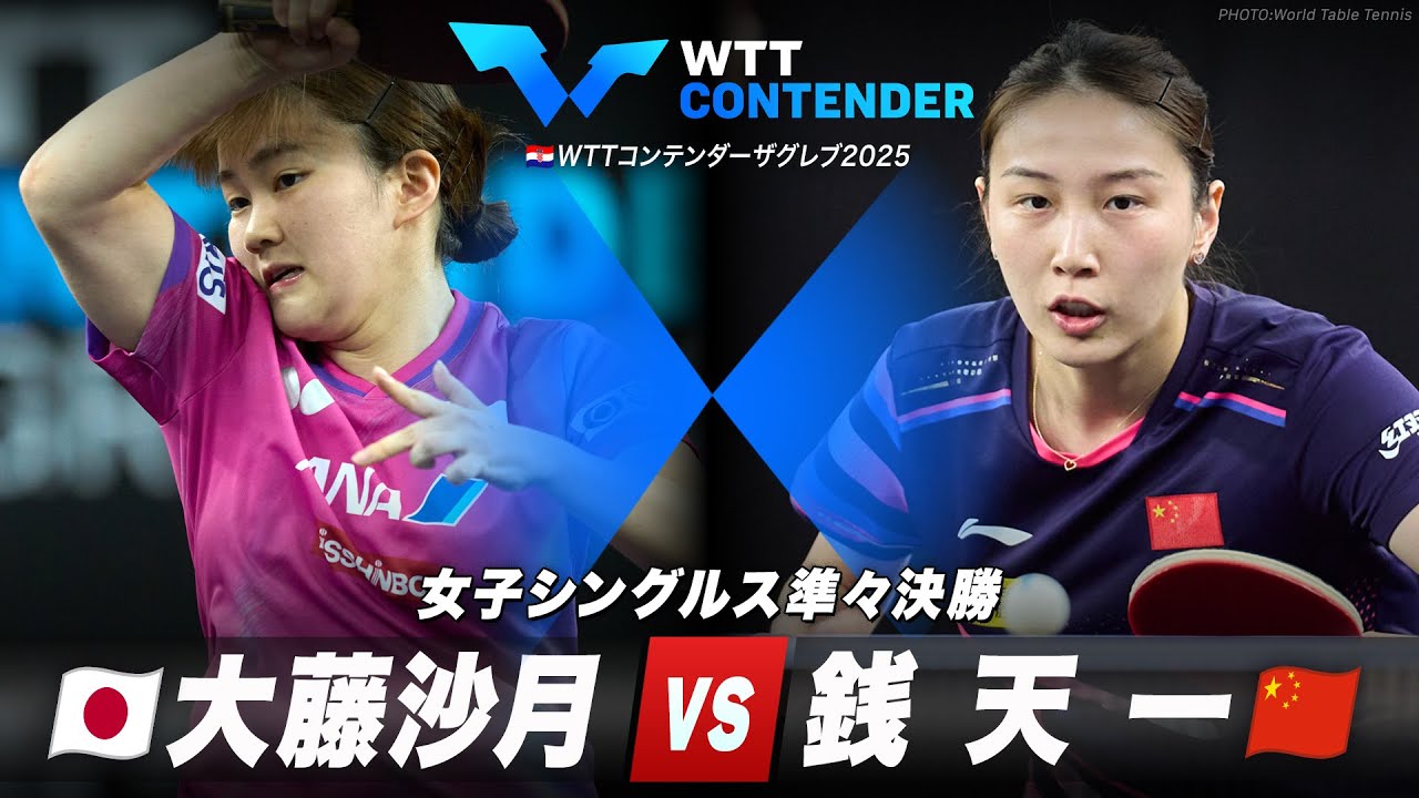 女子シングルス準々決勝】大藤沙月 vs 銭天一｜コンデンターザフレブ