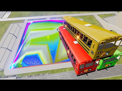 School Bus Jumps & Crashes Into Swimming Pools #2- BeamNG.Drive