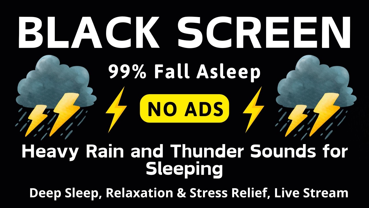 🔴 Звуки сильного дождя и грома ⛈️ | Черный экран - Глубокий сон