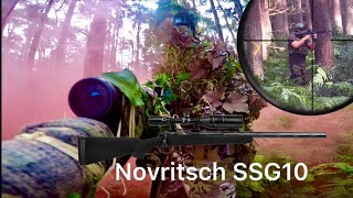 Novritsch SSG10 airsoft sniper rifle + Novriish3D Ghillie  long range shooting gameplay screenshot 3