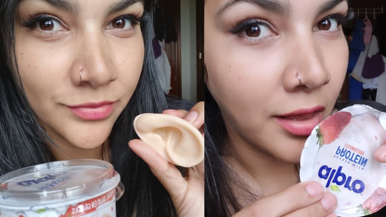 ASMR Lamiendo Yogurt en tapita y orejita