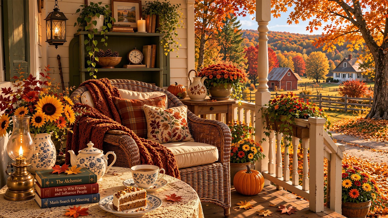 Cozy & Peaceful Autumn Jazz Ambience 🍂 Calm Porch Jazz For Rest & Quiet Relaxation