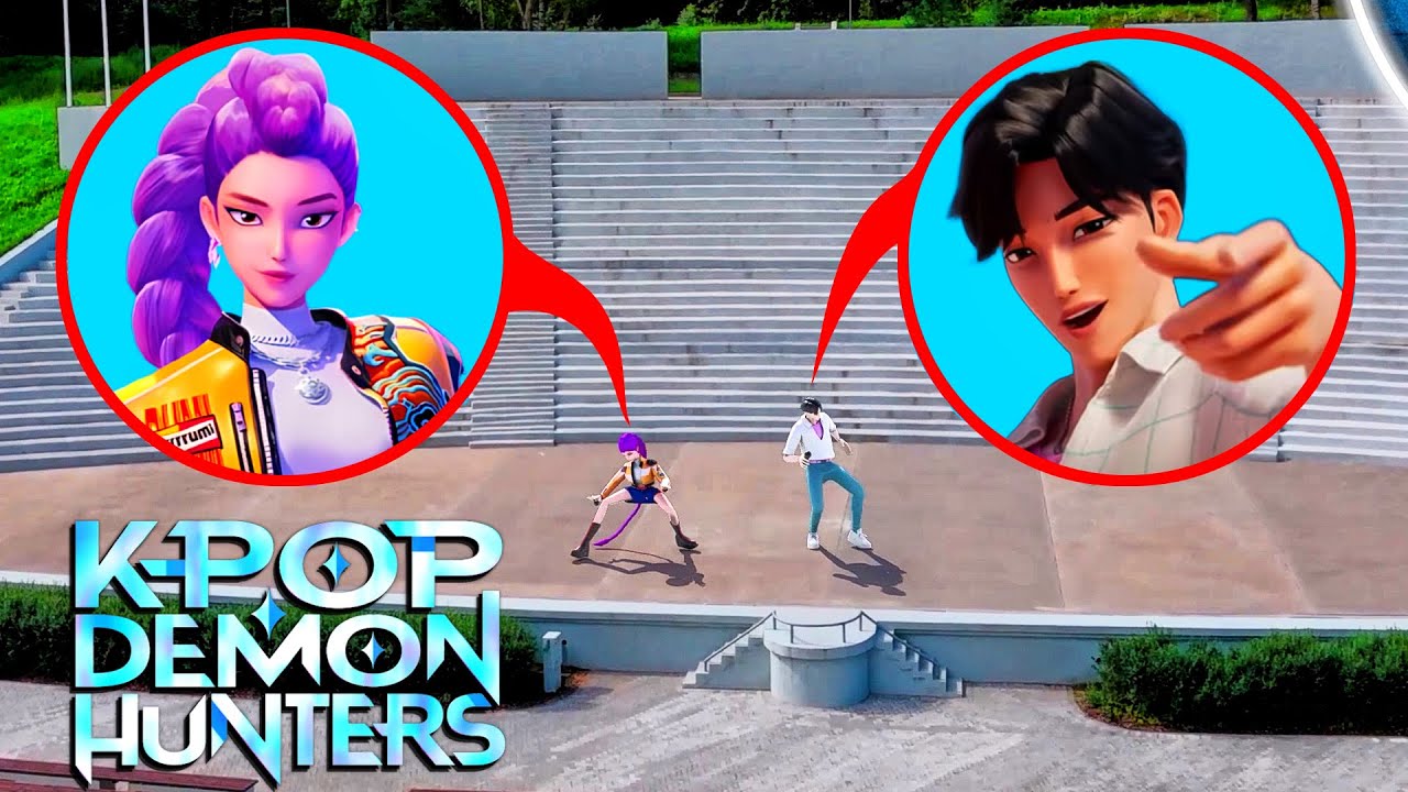 Дрон снял KPOP ОХОТНИЦ НА ДЕМОНОВ, ТАНЦУЮЩИХ НА СЦЕНЕ В РЕАЛЬНОЙ ЖИЗНИ (Джину и Руми убегают)