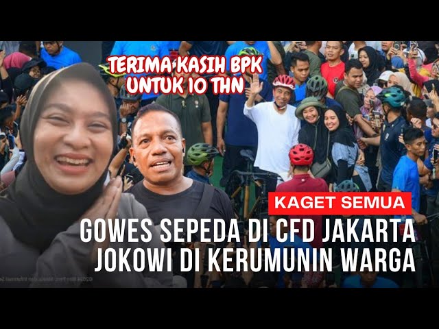 Dari Istana langsung mluncur Gowes ke CFD, Presiden Jokowi bikin kaget, Sebundaran HI dipenuhi Orang class=