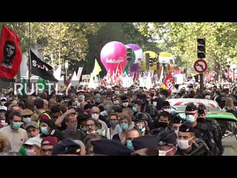 France: Trade unions hold protest against government's coronavirus recovery plan